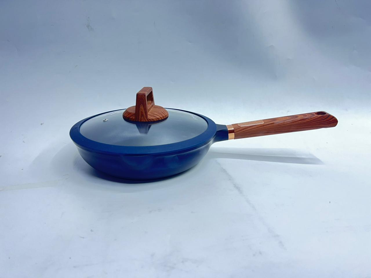 Domon 26cm Blue Granite Non-Stick Frying Pan with Glass Lid